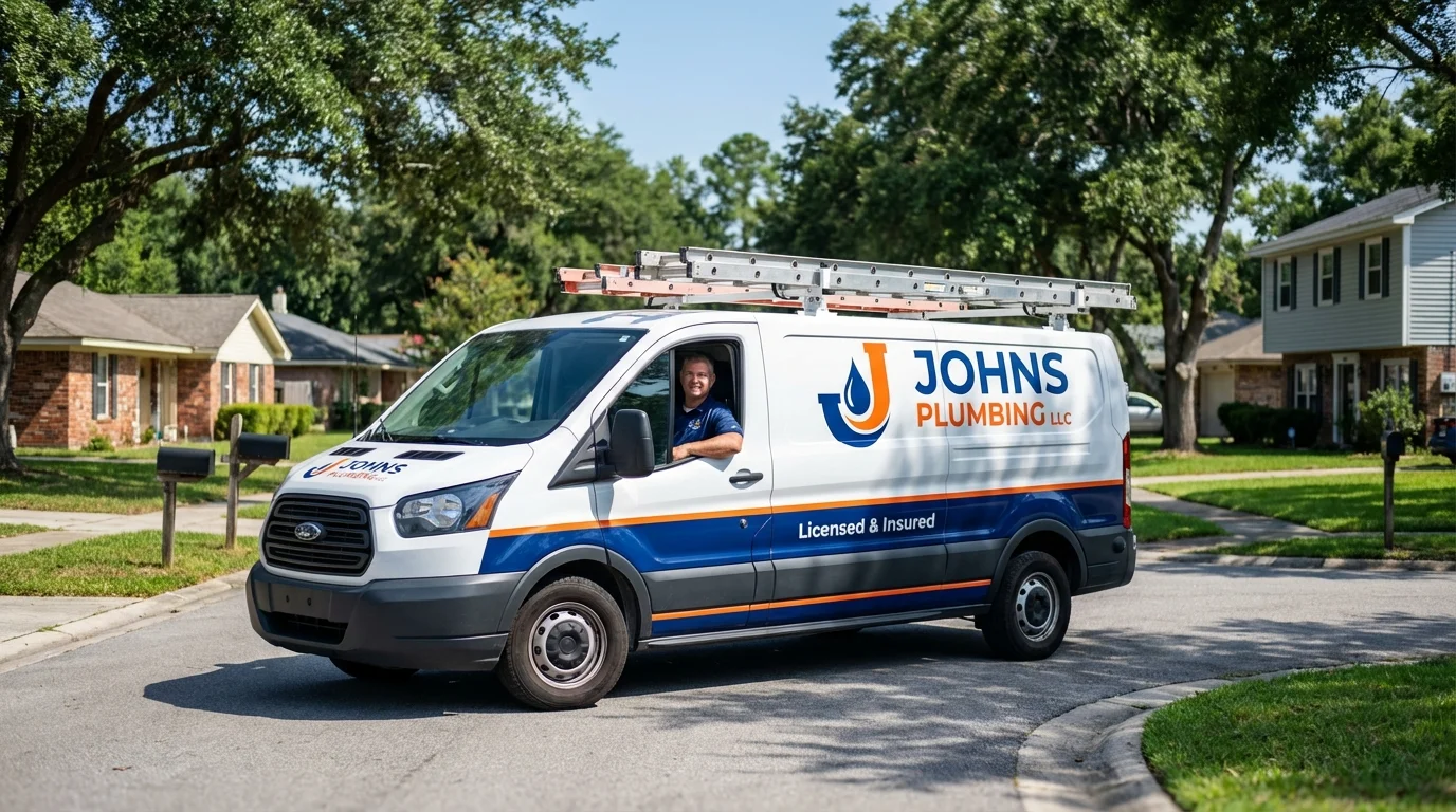 Johns Plumbing LLC service van in Merrick, NY