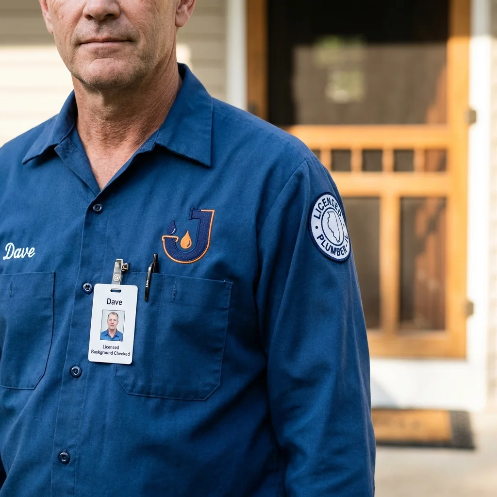 Licensed plumber showing ID badge in Merrick, NY