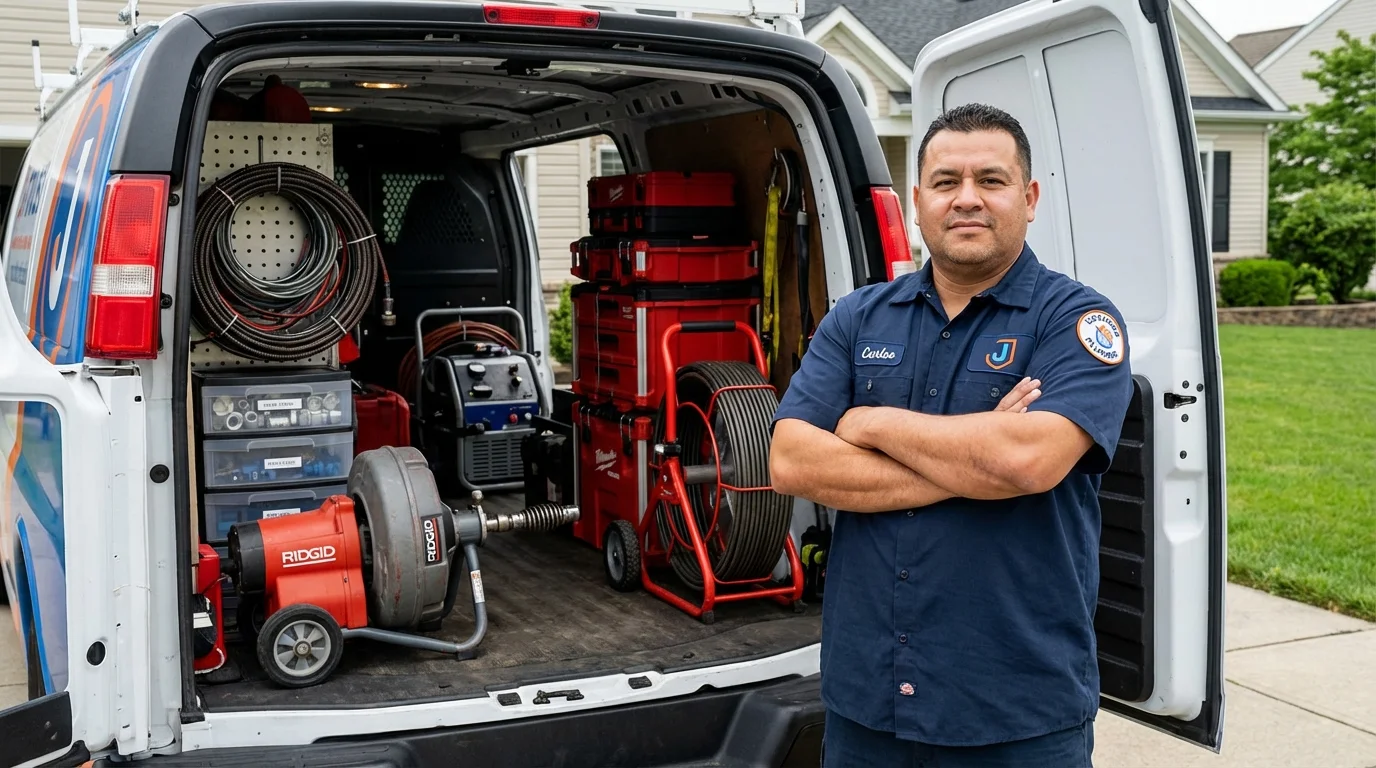 Professional drain cleaning equipment and Johns Plumbing LLC plumber in Merrick