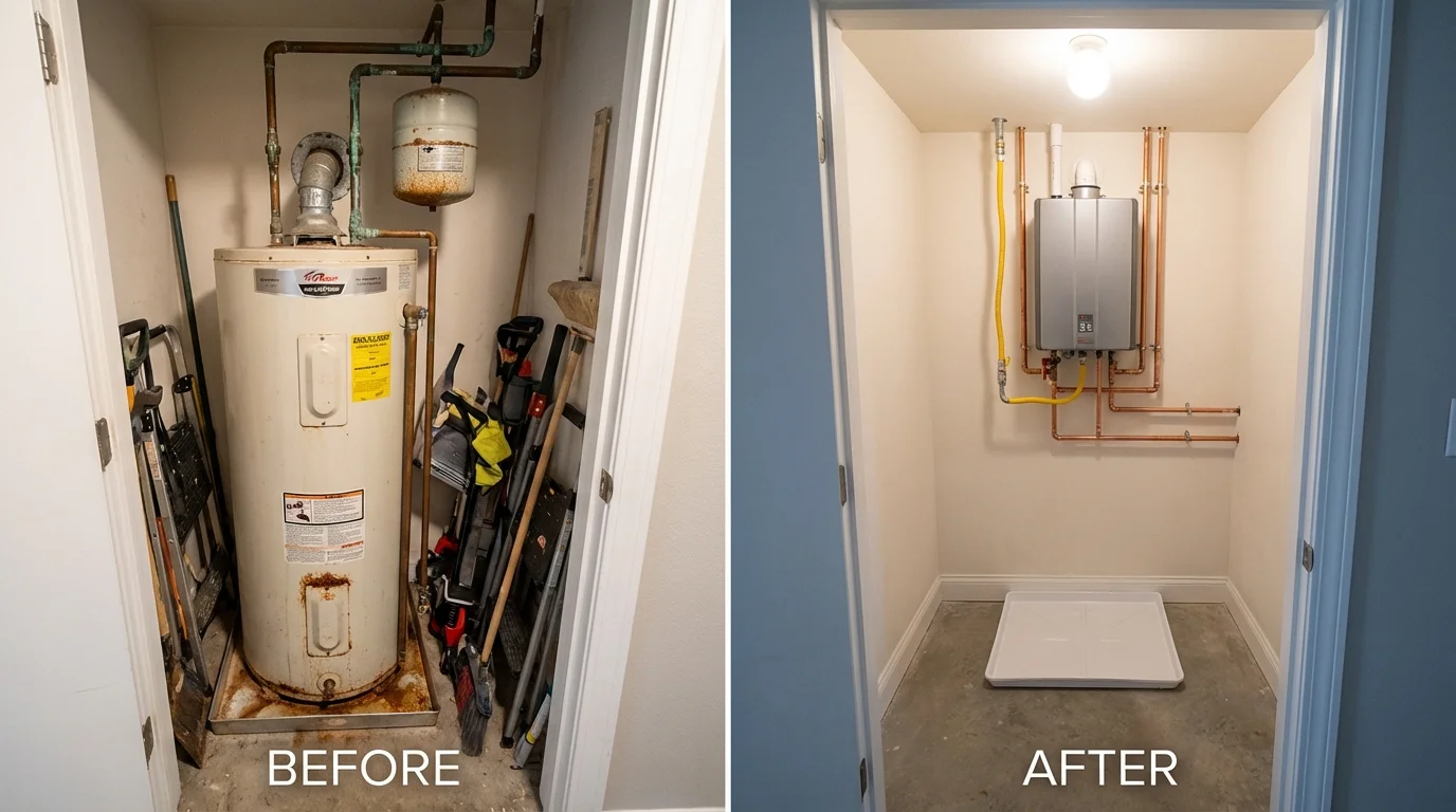 Tank water heater versus wall-mounted tankless unit comparison for Merrick, NY homeowners