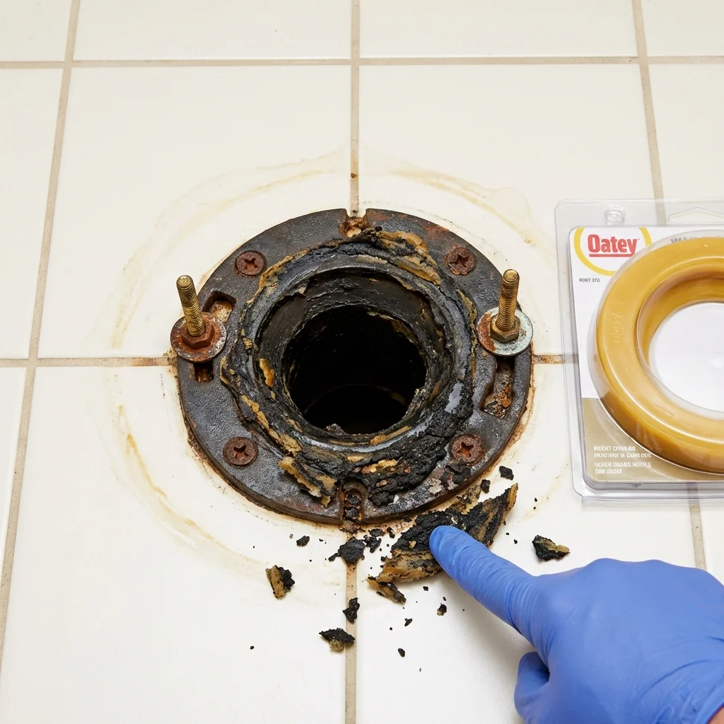Failed wax ring showing water seepage at the base of a toilet in a Merrick, NY home
