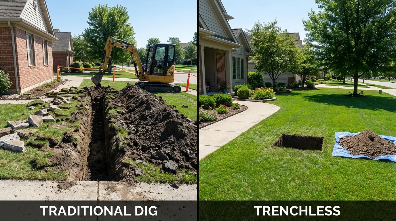 Trenchless sewer repair with minimal yard damage versus traditional excavation in Merrick, NY